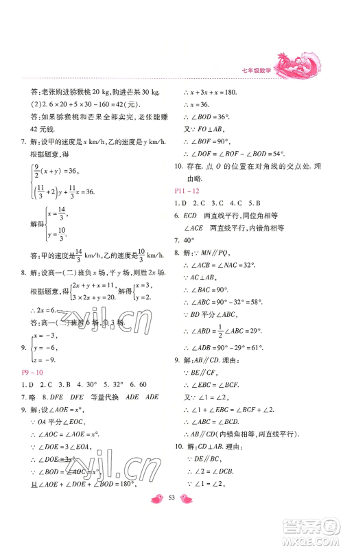 河北少年儿童出版社2022世超金典暑假乐园七年级数学北师大版参考答案