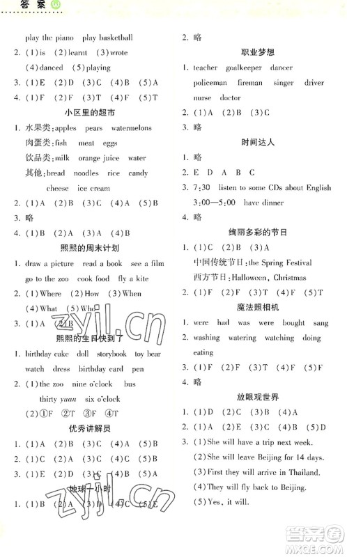 希望出版社2022暑假作业本天天练小学五年级英语外研版答案