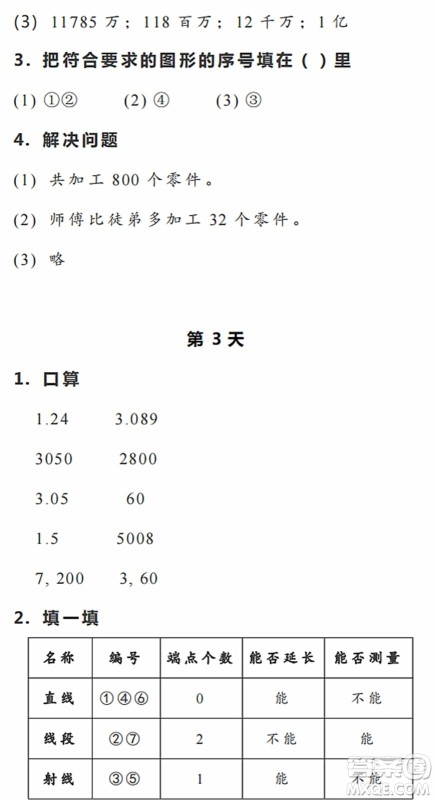 浙江教育出版社2022暑假作业本四年级数学科学R人教版答案 浙江教育出版社2022暑假作业本四年级数学科学R人教版答案