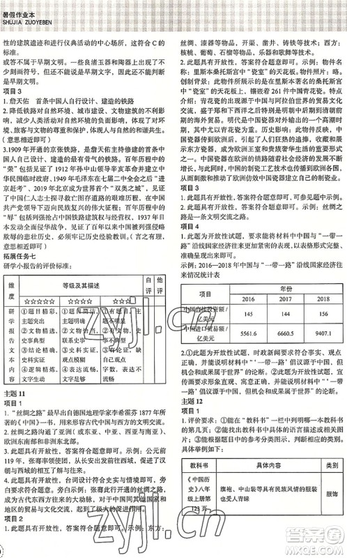浙江教育出版社2022暑假作业本八年级历史与社会道德与法治人教版答案 浙江教育出版社2022暑假作业本八年级历史与社会道德与法治人教版答案