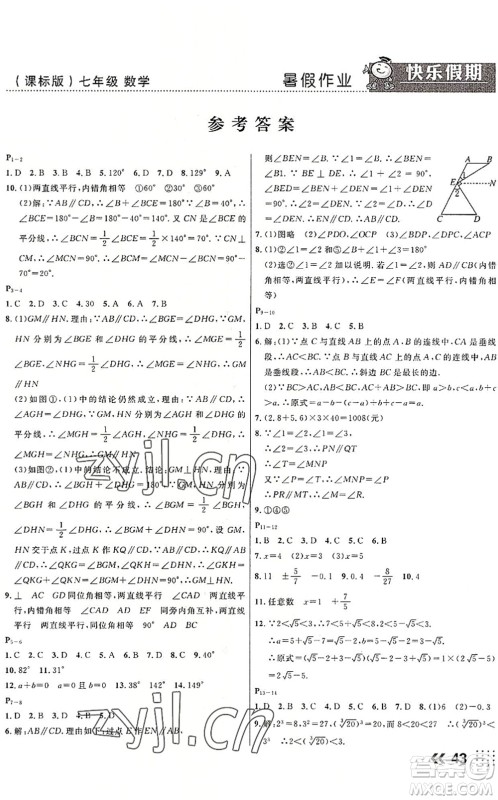 云南美术出版社2022暑假本土假期七年级数学课标版答案