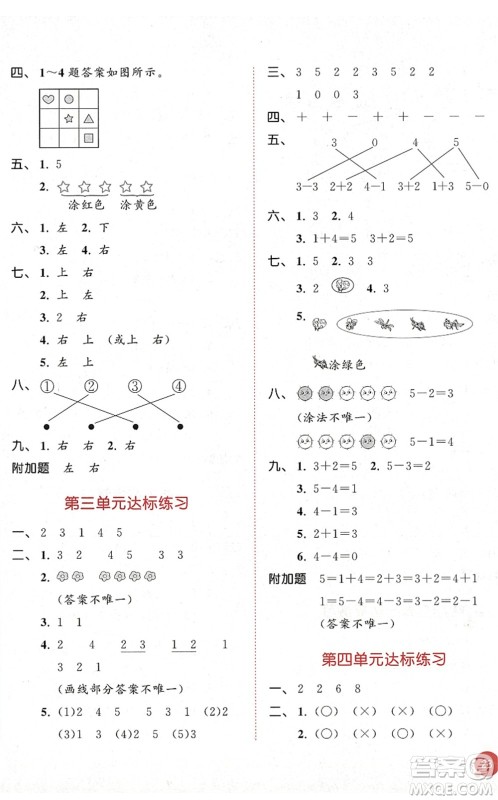 教育科学出版社2022秋季53天天练一年级数学上册RJ人教版答案