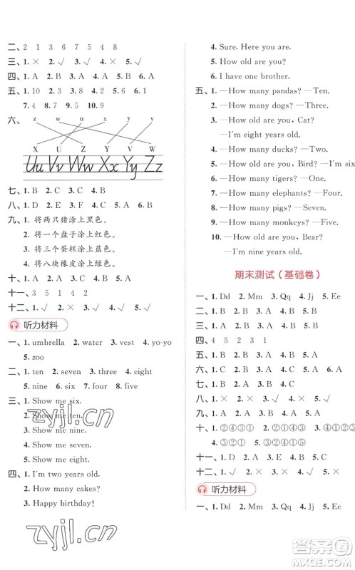 教育科学出版社2022秋季53天天练三年级英语上册RP人教PEP版答案 教育科学出版社2022秋季53天天练三年级英语上册RP人教PEP版答案