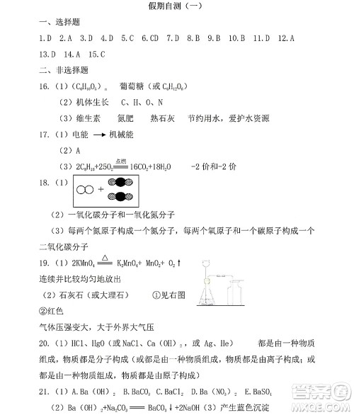 黑龙江少年儿童出版社2022Happy假日暑假九年级化学人教版答案