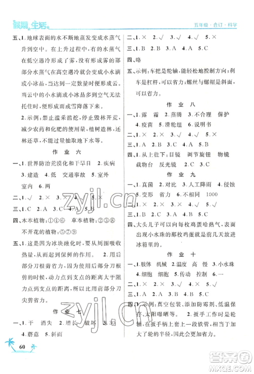 河北人民出版社2022假期生活五年级暑假合订本通用版参考答案