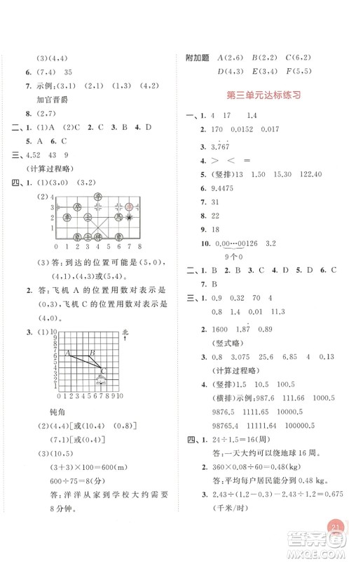 教育科学出版社2022秋季53天天练五年级数学上册RJ人教版答案