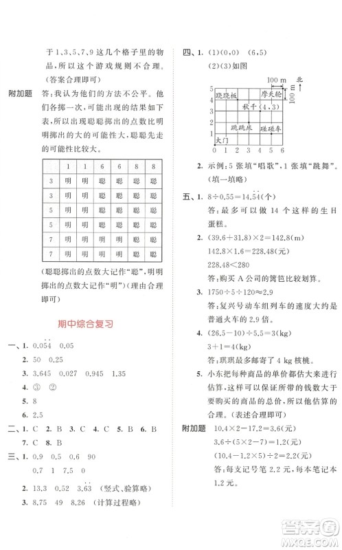 教育科学出版社2022秋季53天天练五年级数学上册RJ人教版答案