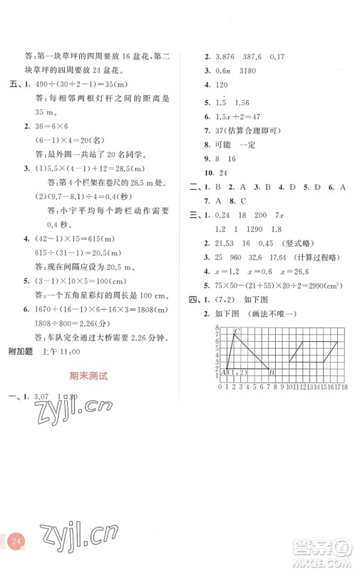 教育科学出版社2022秋季53天天练五年级数学上册RJ人教版答案