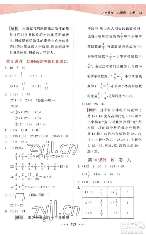 教育科学出版社2022秋季53天天练六年级数学上册SJ苏教版答案