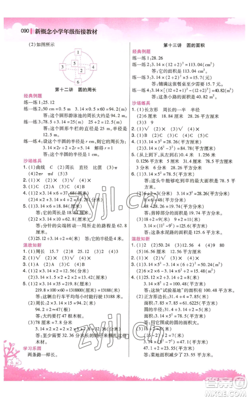 江苏凤凰美术出版社2022新概念小学年级暑假衔接教材五升六数学人教版参考答案 江苏凤凰美术出版社2022新概念小学年级暑假衔接教材五升六数学人教版参考答案