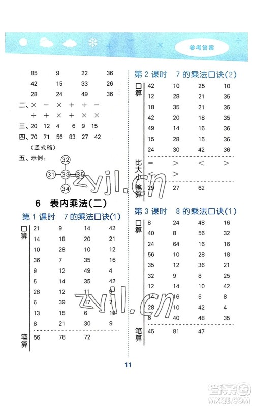 教育科学出版社2022小学口算大通关二年级数学上册RJ人教版答案