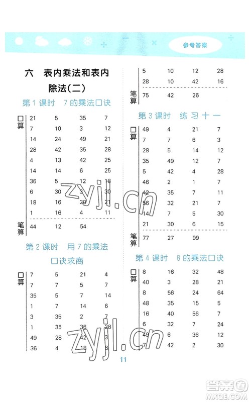 地质出版社2022小学口算大通关二年级数学上册SJ苏教版答案