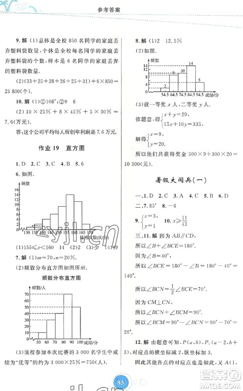 内蒙古教育出版社2022暑假作业七年级数学通用版答案 内蒙古教育出版社2022暑假作业七年级数学通用版答案