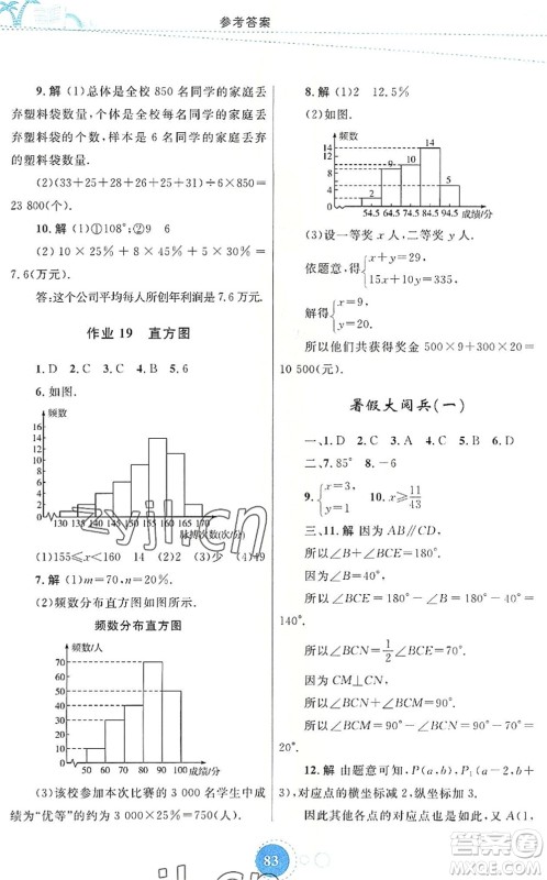 内蒙古教育出版社2022暑假作业七年级数学通用版答案