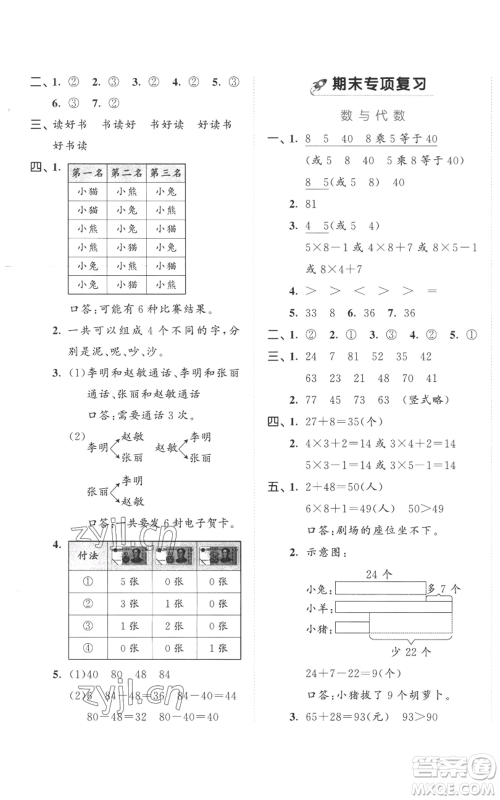 西安出版社2022年53全优卷二年级上册数学人教版参考答案 西安出版社2022年53全优卷二年级上册数学人教版参考答案