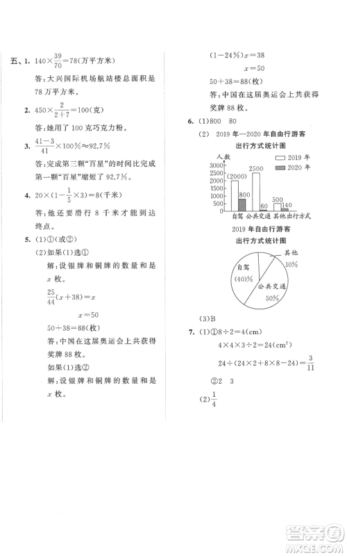 西安出版社2022年53全优卷六年级上册数学人教版参考答案