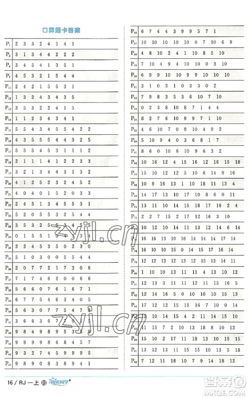 福建少年儿童出版社2022阳光同学课时优化作业一年级数学上册RJ人教版福建专版答案