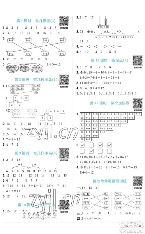 江西教育出版社2022阳光同学课时优化作业一年级数学上册BS北师版答案