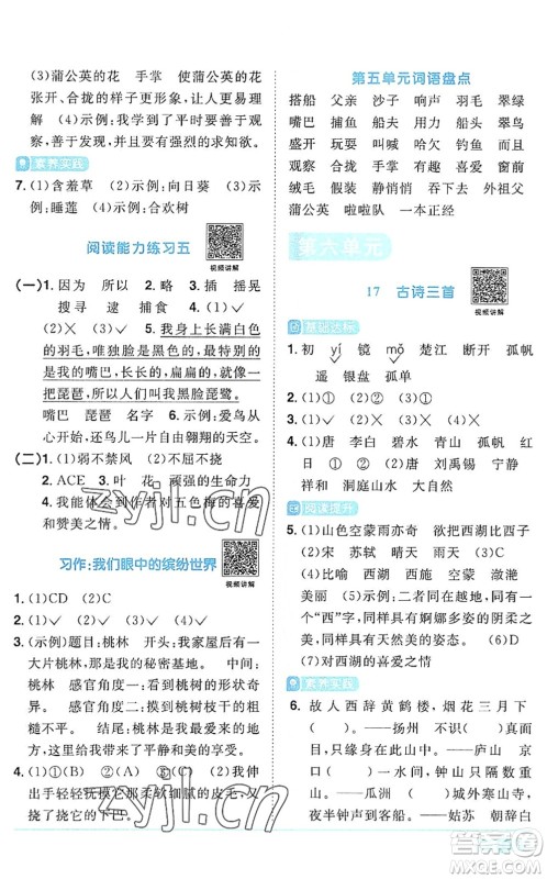 江西教育出版社2022阳光同学课时优化作业三年级语文上册RJ人教版答案