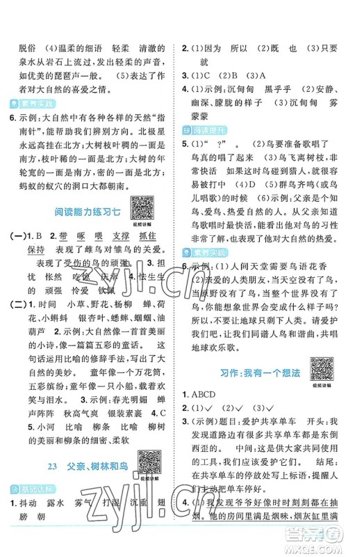 江西教育出版社2022阳光同学课时优化作业三年级语文上册RJ人教版答案