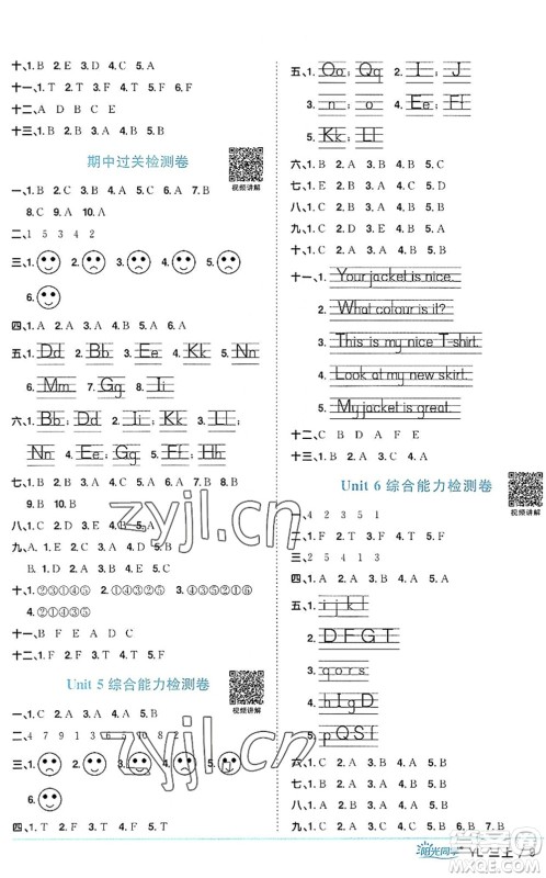 江西教育出版社2022阳光同学课时优化作业三年级英语上册YL译林版答案