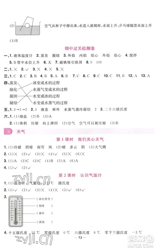 江西教育出版社2022阳光同学课时优化作业三年级科学上册JK教科版答案 江西教育出版社2022阳光同学课时优化作业三年级科学上册JK教科版答案