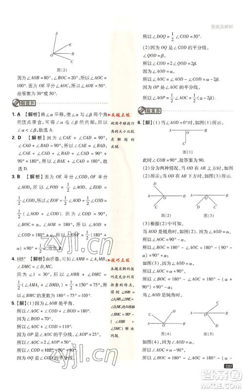 开明出版社2023初中必刷题七年级上册数学北师大版参考答案