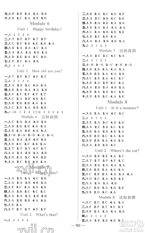 江西教育出版社2022阳光同学课时优化作业三年级英语上册外研版答案 江西教育出版社2022阳光同学课时优化作业三年级英语上册外研版答案