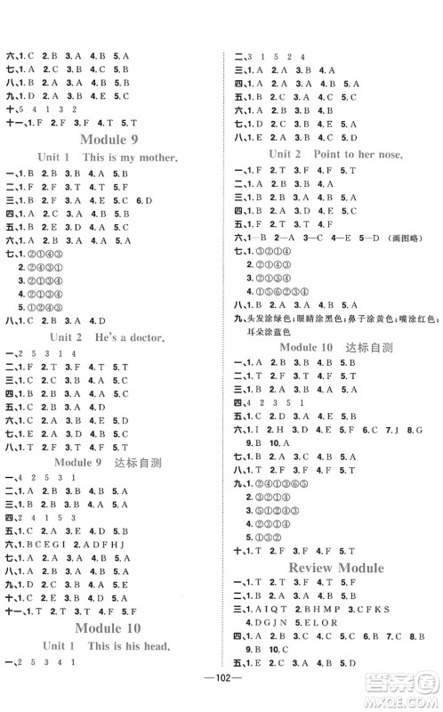 江西教育出版社2022阳光同学课时优化作业三年级英语上册外研版答案 江西教育出版社2022阳光同学课时优化作业三年级英语上册外研版答案