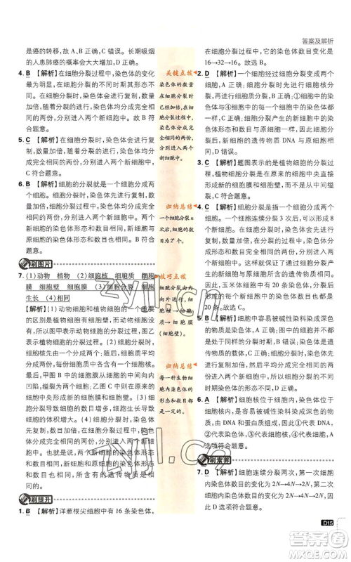 开明出版社2023初中必刷题七年级上册生物人教版参考答案 开明出版社2023初中必刷题七年级上册生物人教版参考答案