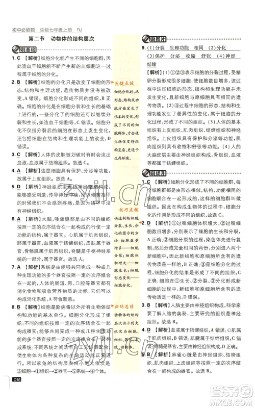 开明出版社2023初中必刷题七年级上册生物人教版参考答案 开明出版社2023初中必刷题七年级上册生物人教版参考答案