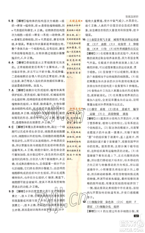 开明出版社2023初中必刷题七年级上册生物人教版参考答案 开明出版社2023初中必刷题七年级上册生物人教版参考答案