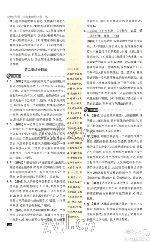 开明出版社2023初中必刷题七年级上册生物人教版参考答案 开明出版社2023初中必刷题七年级上册生物人教版参考答案