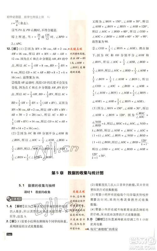 开明出版社2023初中必刷题七年级上册数学湘教版参考答案