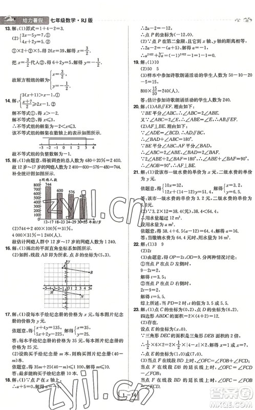 江西美术出版社2022给力暑假七年级数学RJ人教版答案 江西美术出版社2022给力暑假七年级数学RJ人教版答案