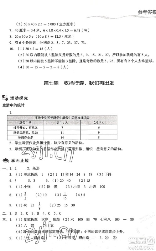 现代教育出版社2022暑假乐园五年级数学人教版答案