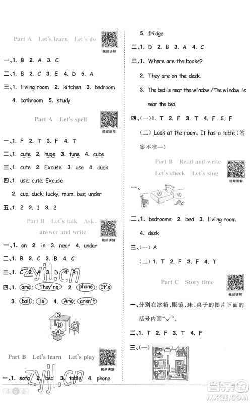 江西教育出版社2022阳光同学课时优化作业四年级英语上册PEP版答案