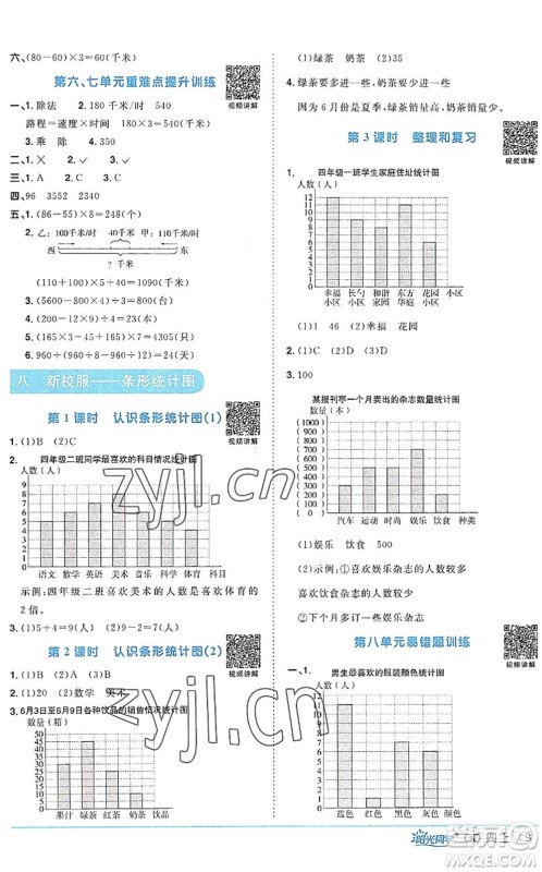 江西教育出版社2022阳光同学课时优化作业四年级数学上册QD青岛版答案