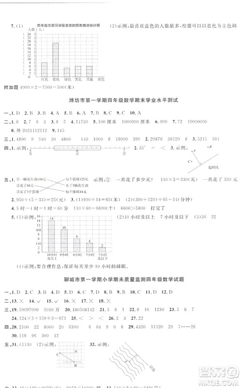 江西教育出版社2022阳光同学课时优化作业四年级数学上册QD青岛版答案