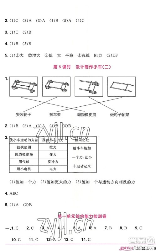 江西教育出版社2022阳光同学课时优化作业四年级科学上册JK教科版答案