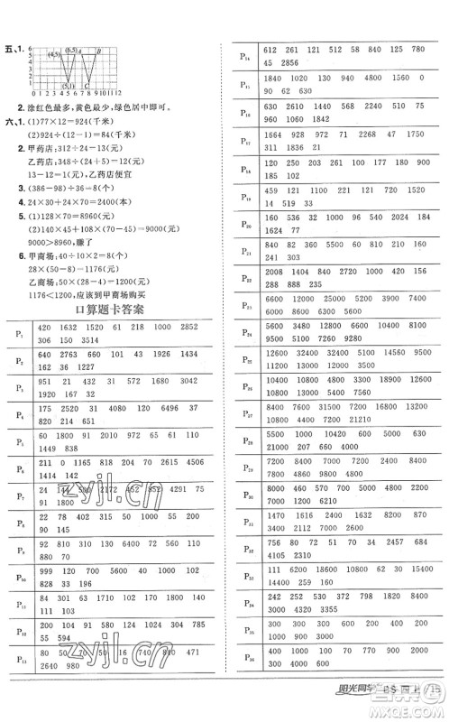 江西教育出版社2022阳光同学课时优化作业四年级数学上册BS北师版答案