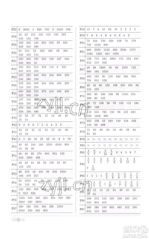 浙江教育出版社2022阳光同学课时达标训练三年级上册数学人教版浙江专版参考答案