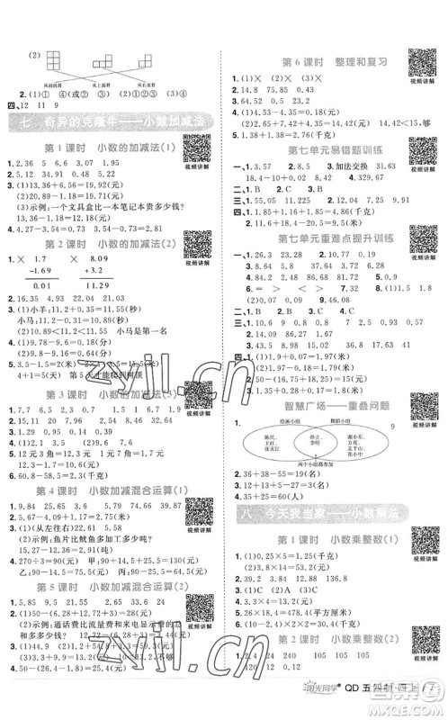 江西教育出版社2022阳光同学课时优化作业四年级数学上册QD青岛版五四专用答案