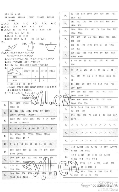 江西教育出版社2022阳光同学课时优化作业四年级数学上册QD青岛版五四专用答案