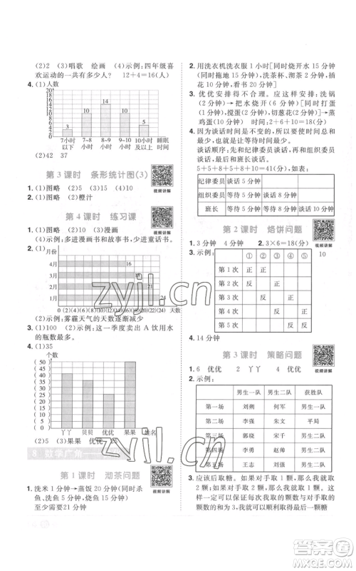 浙江教育出版社2022阳光同学课时达标训练四年级上册数学人教版浙江专版参考答案