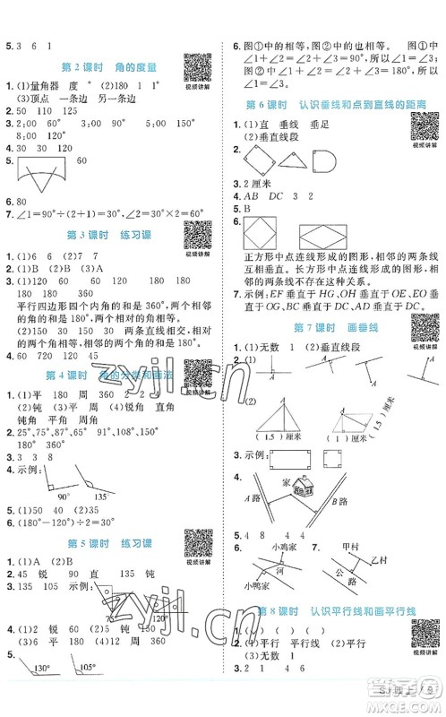 江西教育出版社2022阳光同学课时优化作业四年级数学上册SJ苏教版答案