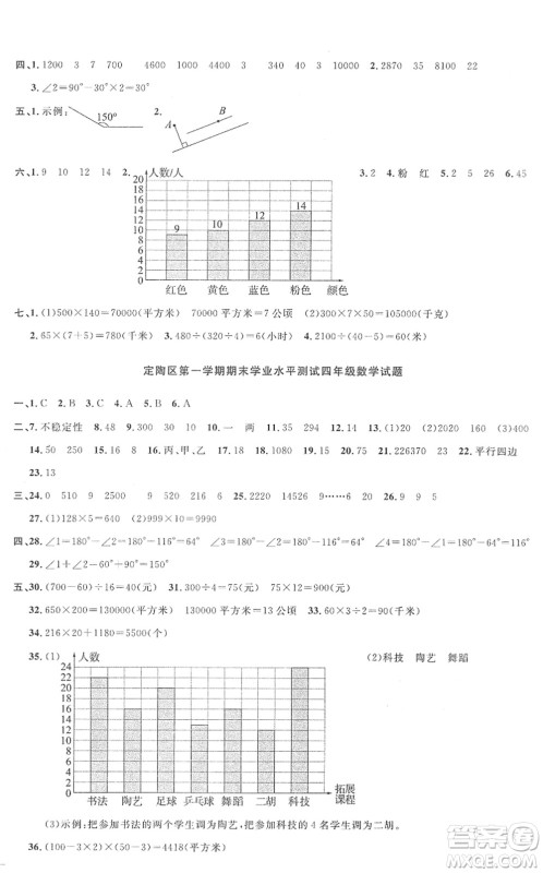 江西教育出版社2022阳光同学课时优化作业四年级数学上册RJ人教版菏泽专版答案
