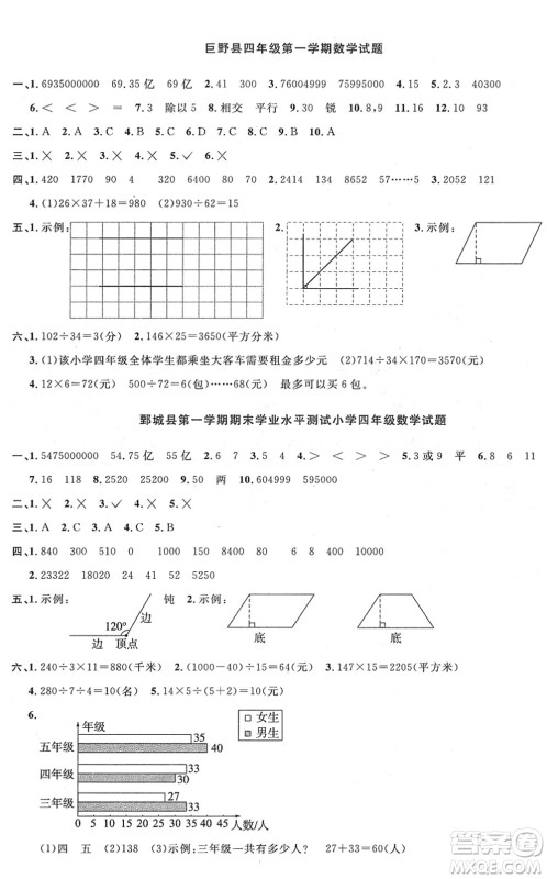 江西教育出版社2022阳光同学课时优化作业四年级数学上册RJ人教版菏泽专版答案