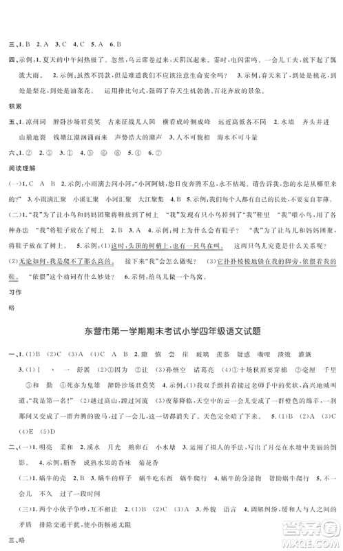 江西教育出版社2022阳光同学课时优化作业四年级语文上册五四专用答案