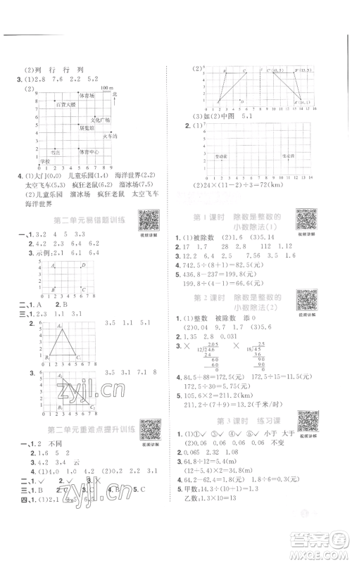 浙江教育出版社2022阳光同学课时达标训练五年级上册数学人教版浙江专版参考答案